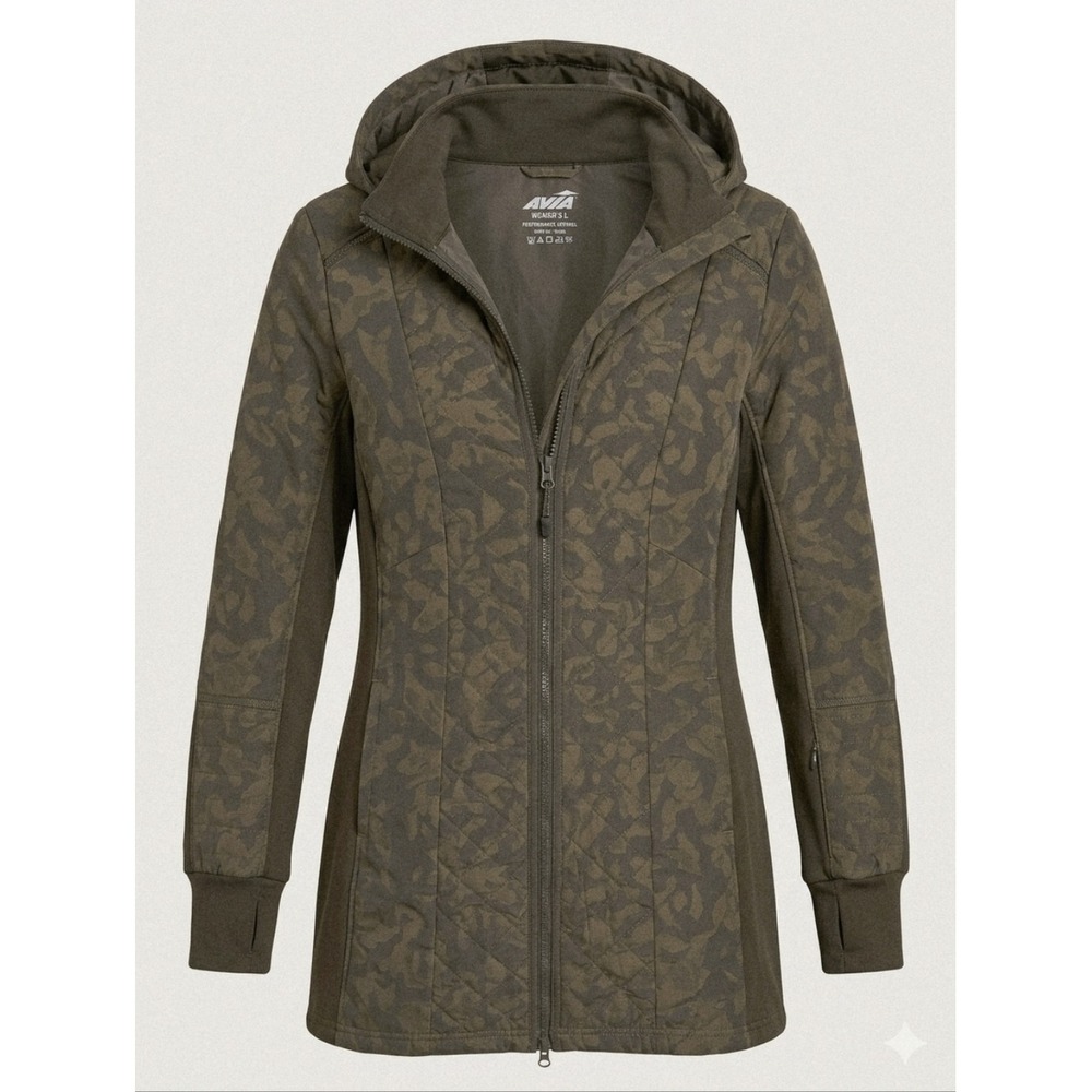 Avia‎ Women's Large Olive Green Camo Quilted Full-Zip Jacket/Coat